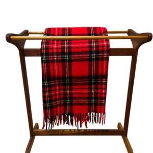 Vintage Wool Troy Leisure Blanket Throw 50" Fringe Red Tartan Plaid USA Made
